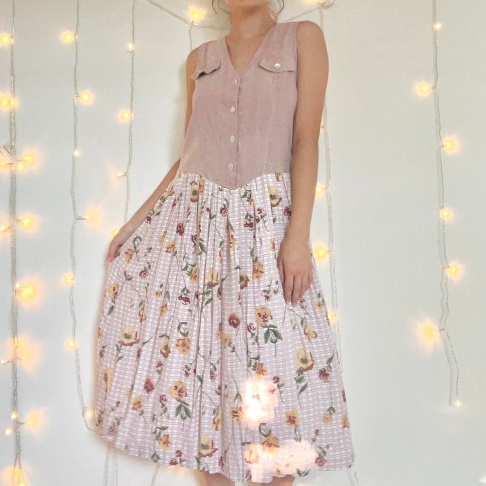 Country chic vintage drop waist sleeveless midi dress